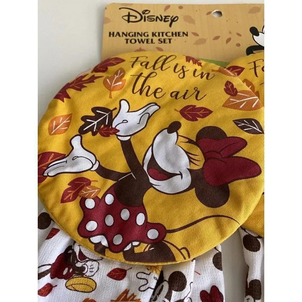 Set Of 2‎ Disney Minnie Mouse Autumn “Fall Is In The Air” Kitchen Hanging Towels